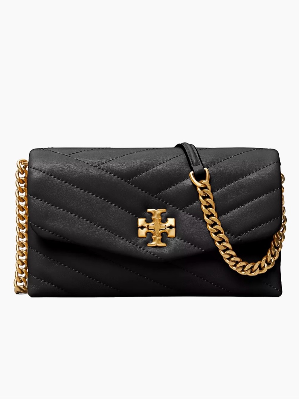 Women Tory Burch Kiara Chevron Quilted Leather Chain Shoulder Bag in Black